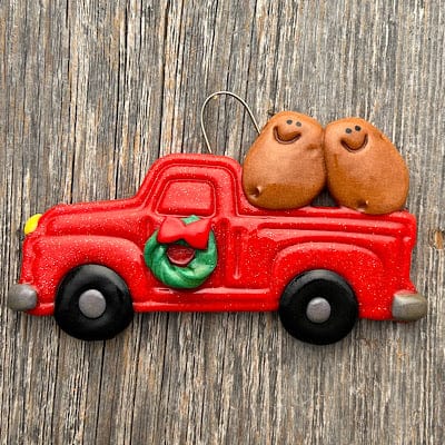 Tis The Season Christmas Ornaments 2 potatoes Red truck with famous potatoes