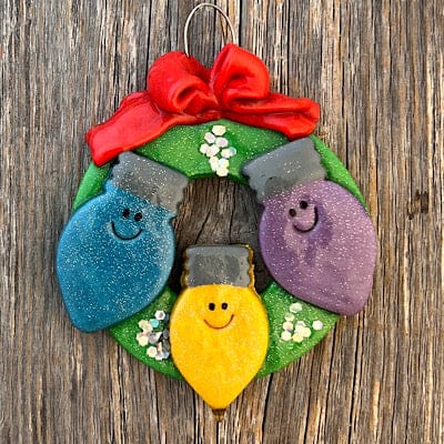 Tis The Season Christmas Ornaments 3 LIGHT BULBS WREATH WITH CHRISTMAS LIGHTS ORNAMENT