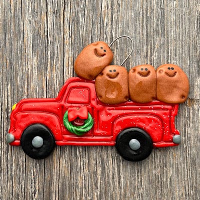 Tis The Season Christmas Ornaments 4 potatoes Red truck with famous potatoes