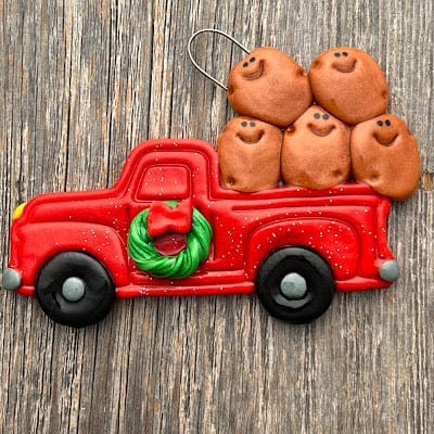Tis The Season Christmas Ornaments 5 potatoes Red truck with famous potatoes