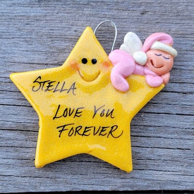 Tis The Season Christmas Ornaments Baby, 1st Christmas Pink Baby Angel sleeping on a star Christmas Ornament