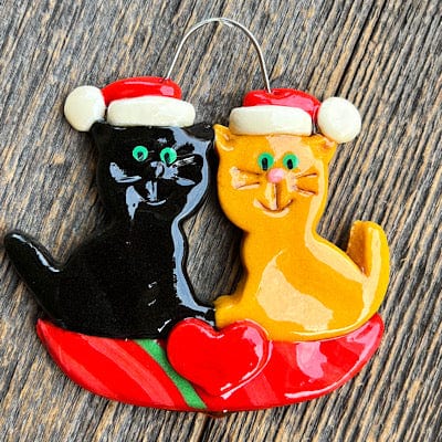 Tis The Season Christmas Ornaments Black/yellow Kitty couple