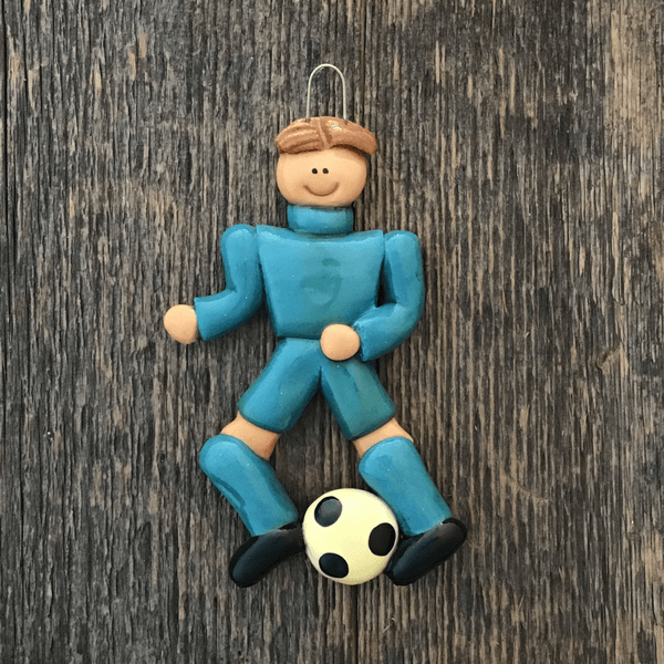 Tis The Season Christmas Ornaments Blue / Brown Soccer Player Male Christmas Ornament