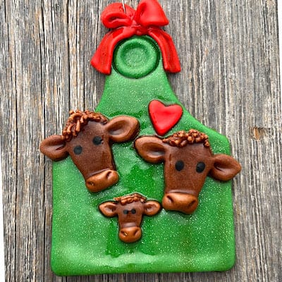Tis The Season Christmas Ornaments Brown cow family