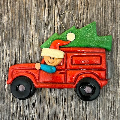 Tis The Season Christmas Ornaments Christmas Ornaments Jeep with driver Jeep with Christmas Tree Ornament