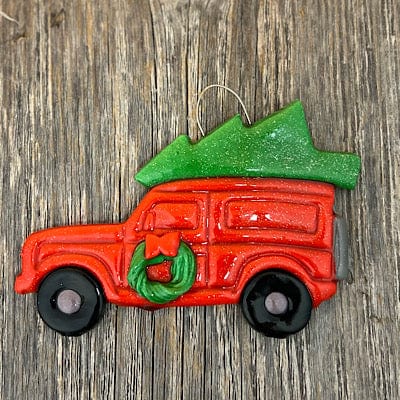 Tis The Season Christmas Ornaments Christmas Ornaments Jeep with Tree and Wreath Jeep with Christmas Tree Ornament