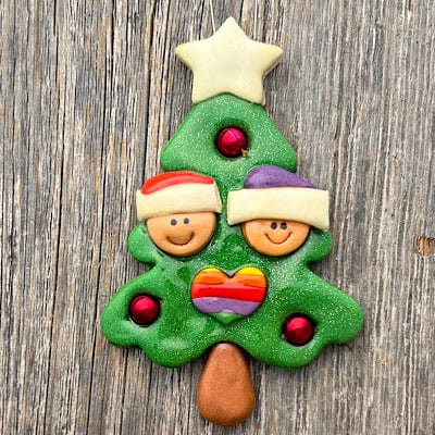 Tis The Season Christmas Ornaments Christmas with two heads and rainbow heart.