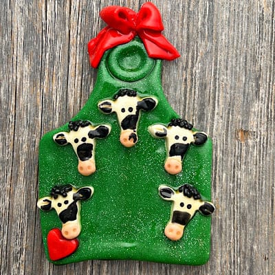 Tis The Season Christmas Ornaments Dairy cow on ear tag family