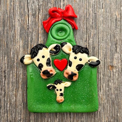 Tis The Season Christmas Ornaments Dairy cow on ear tag family
