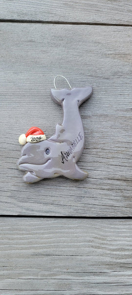 Tis The Season Christmas Ornaments Dolphin with Santa Hat