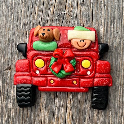Tis The Season Christmas Ornaments Family Tree Christmas Ornament Driver with Dog Jeep riding family