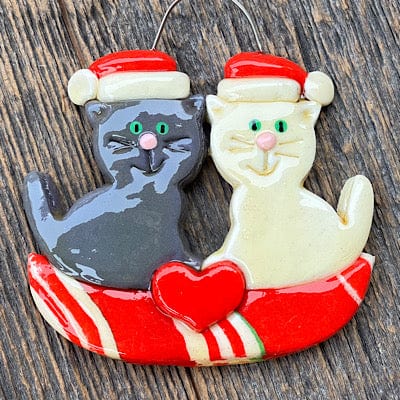 Tis The Season Christmas Ornaments Gray/white Kitty couple