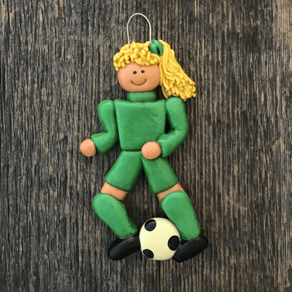 Tis The Season Christmas Ornaments Green / Blonde Soccer Player Female Christmas Ornament