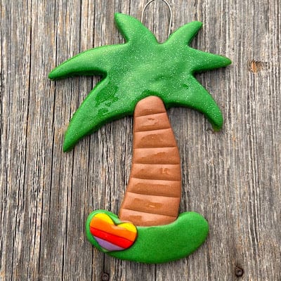 Tis The Season Christmas Ornaments LGBQT Rainbow Heart Palm Tree with heart