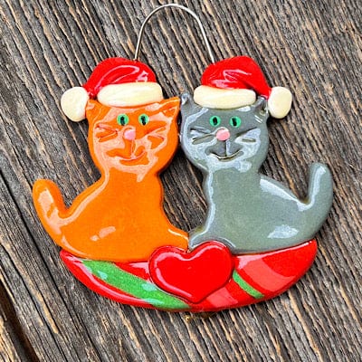 Tis The Season Christmas Ornaments Orange/gray Kitty couple