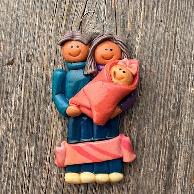 Tis The Season Christmas Ornaments Pink Baby / Hair Gray(M)/Gray(F) Couple with Newborn Baby Christmas Ornament