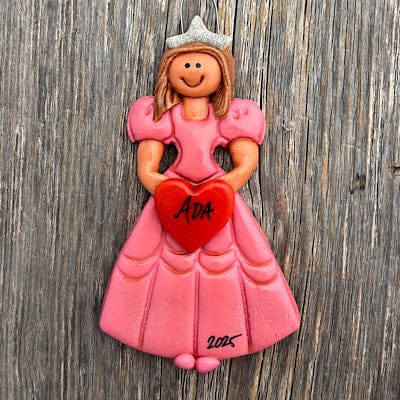 Tis The Season Christmas Ornaments Pink Brown Hair Princess with crown Christmas Ornament