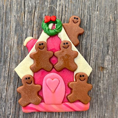 Tis The Season Christmas Ornaments Pink gingerbread house