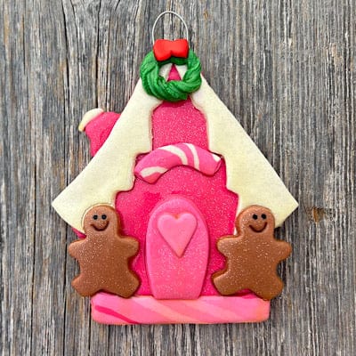 Tis The Season Christmas Ornaments Pink gingerbread house