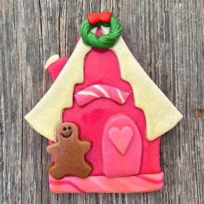Tis The Season Christmas Ornaments Pink gingerbread house