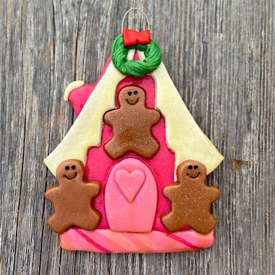 Tis The Season Christmas Ornaments Pink gingerbread house