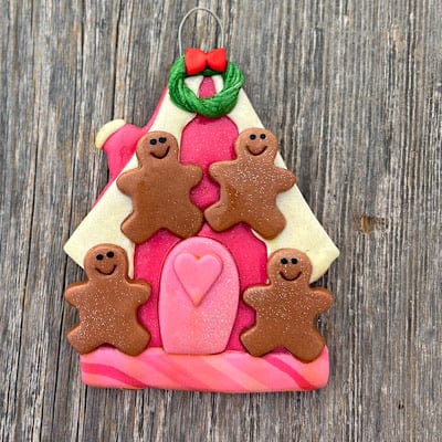 Tis The Season Christmas Ornaments Pink gingerbread house