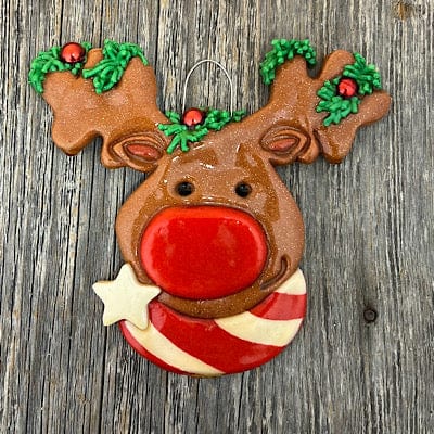 Tis The Season Christmas Ornaments Red/white collar Big Nose Reindeer Christmas Ornament