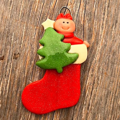 Tis The Season Christmas Ornaments Red with tree girl Baby In A Stocking Christmas Ornament