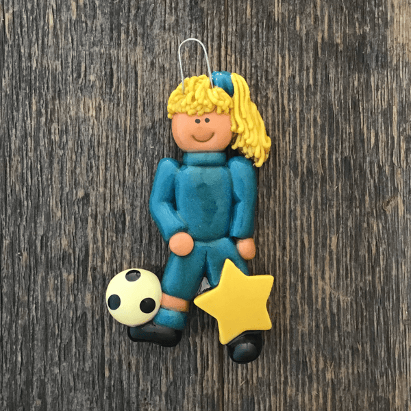 Tis The Season Christmas Ornaments Sports Blue / Blonde Junior Soccer Player Girl Christmas Ornament