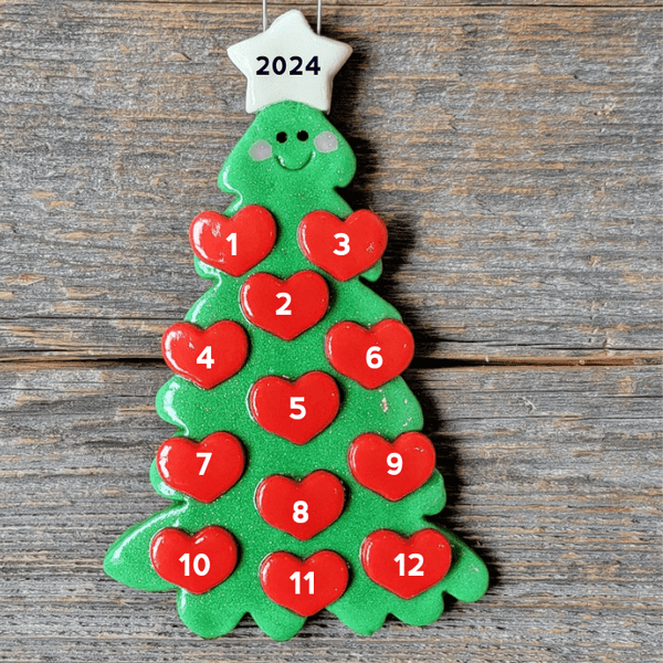 Tis The Season Christmas Ornaments Twelve hearts Extra Large Family Christmas Tree Ornament