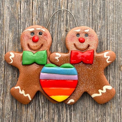 Tis The Season Christmas Ornaments Two male couple LGBTQ gingerbread couples