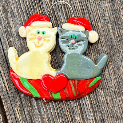 Tis The Season Christmas Ornaments White/gray Kitty couple