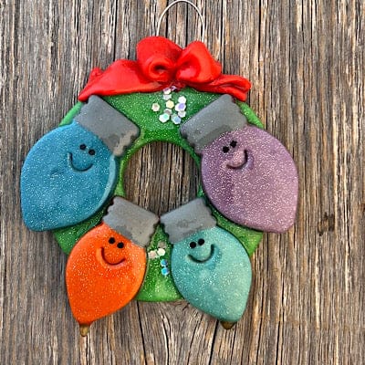 Tis The Season Christmas Ornaments WREATH WITH CHRISTMAS LIGHTS ORNAMENT