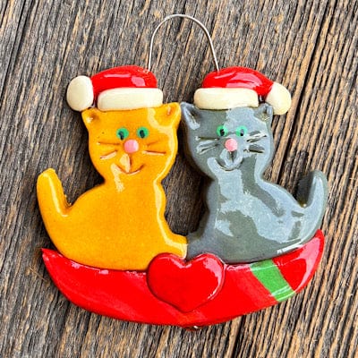 Tis The Season Christmas Ornaments Yellow/gray Kitty couple
