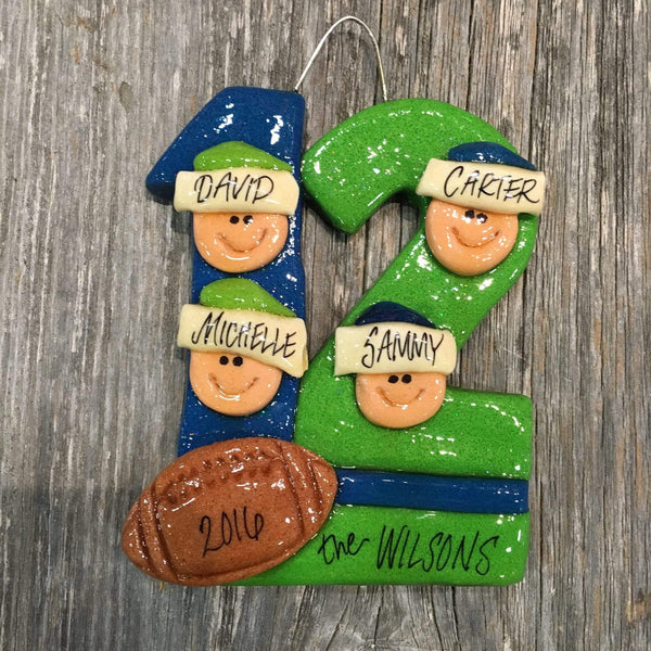 Tis The Season Christmas Ornaments 12th Man Family Ornament in Seahawks Colors