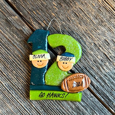 Tis The Season Christmas Ornaments 2 12th Man Family Ornament in Seahawks Colors