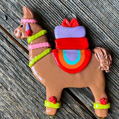 Tis The Season Christmas Ornaments 2 Packages / Brown LLama Mama Llama with Christmas Gifts