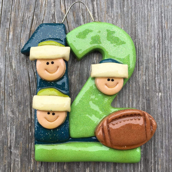 Tis The Season Christmas Ornaments 3 12th Man Family Ornament in Seahawks Colors