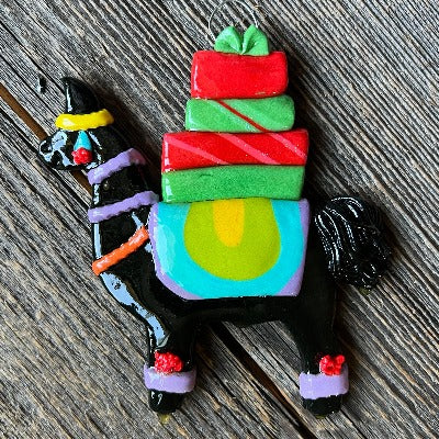 Tis The Season Christmas Ornaments 4 Packages / Black Llama Mama Llama with Christmas Gifts