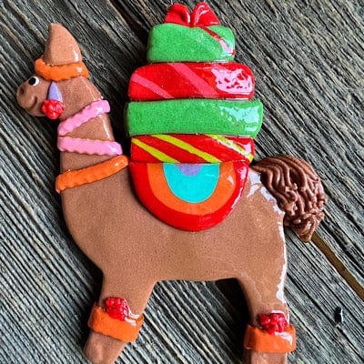 Tis The Season Christmas Ornaments 4 Packages / Brown LLama Mama Llama with Christmas Gifts