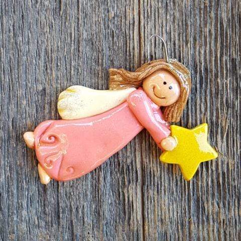 Tis The Season Christmas Ornaments Angel Ornament Pink / Brown Flying Angel Christmas Ornament