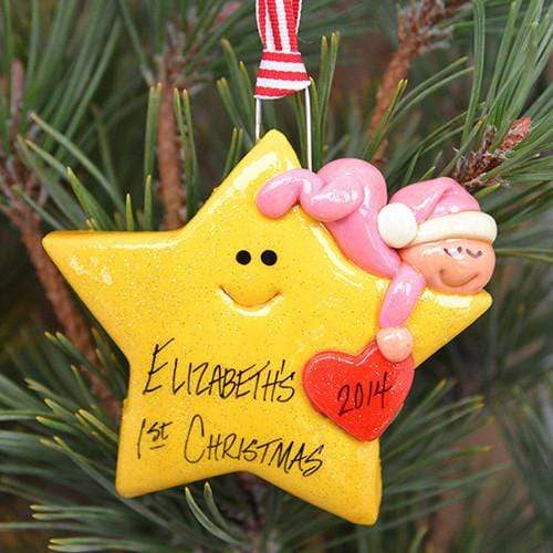 Tis The Season Christmas Ornaments Baby, 1st Christmas Pink Baby Star Ornament