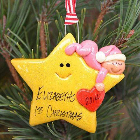 Tis The Season Christmas Ornaments Baby, 1st Christmas Pink Baby Star Ornament
