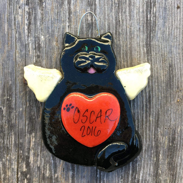 Tis The Season Christmas Ornaments Black Angel Kitty