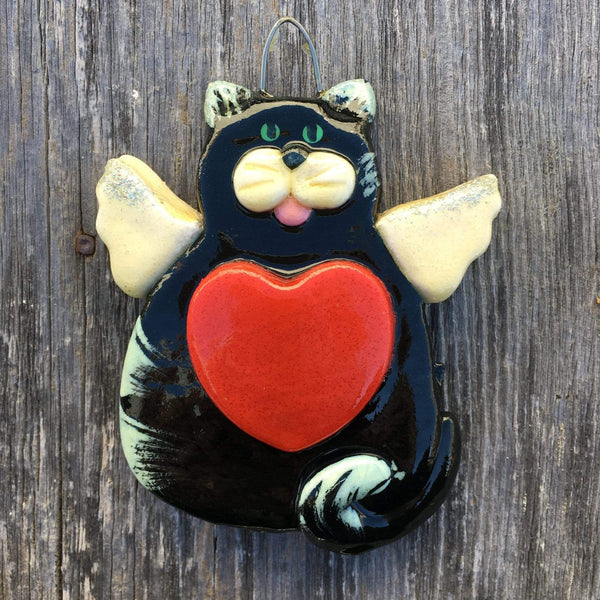 Tis The Season Christmas Ornaments Black/White Angel Kitty