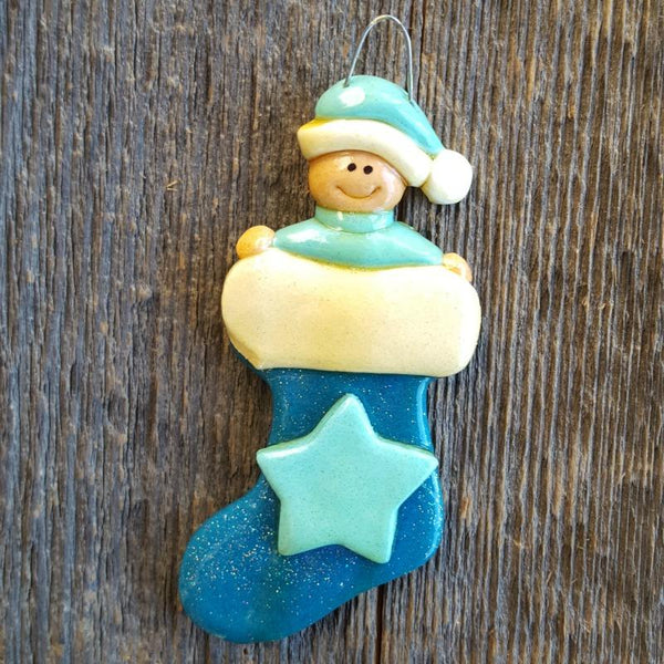 Tis The Season Christmas Ornaments Blue Baby In A Stocking Ornament