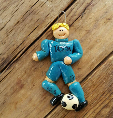 Tis The Season Christmas Ornaments Blue / Blond Soccer Player Ornament Male