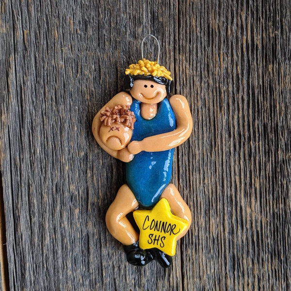 Tis The Season Christmas Ornaments Blue / Blond Wrestler Ornament Brown Hair
