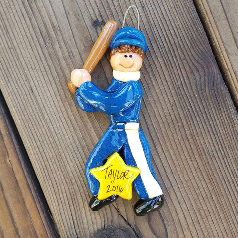 Tis The Season Christmas Ornaments Blue / Brown Baseball Player Ornament