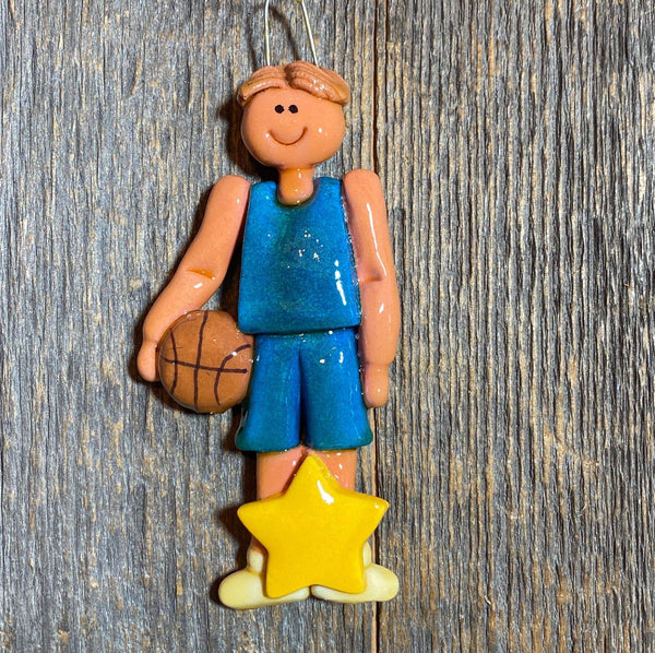 Tis The Season Christmas Ornaments Blue / Brown Basketball Player Ornament Male